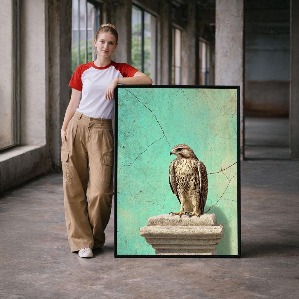 Image 2 of Elegant Falcon Portrait Canvas Wall Art Print | Vintage Turquoise Living Room Decor | Statement Piece
