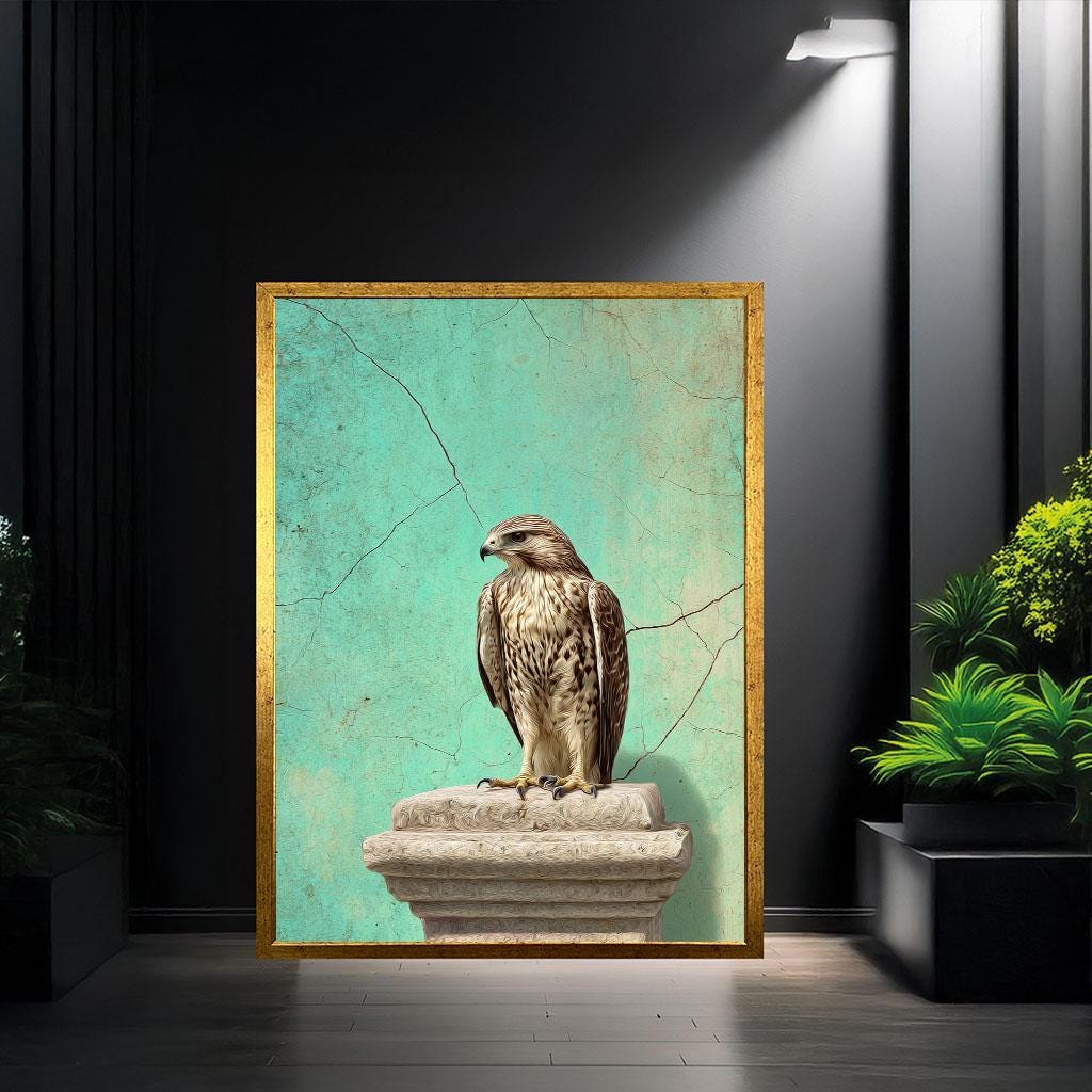 Image 3 of Elegant Falcon Portrait Canvas Wall Art Print | Vintage Turquoise Living Room Decor | Statement Piece
