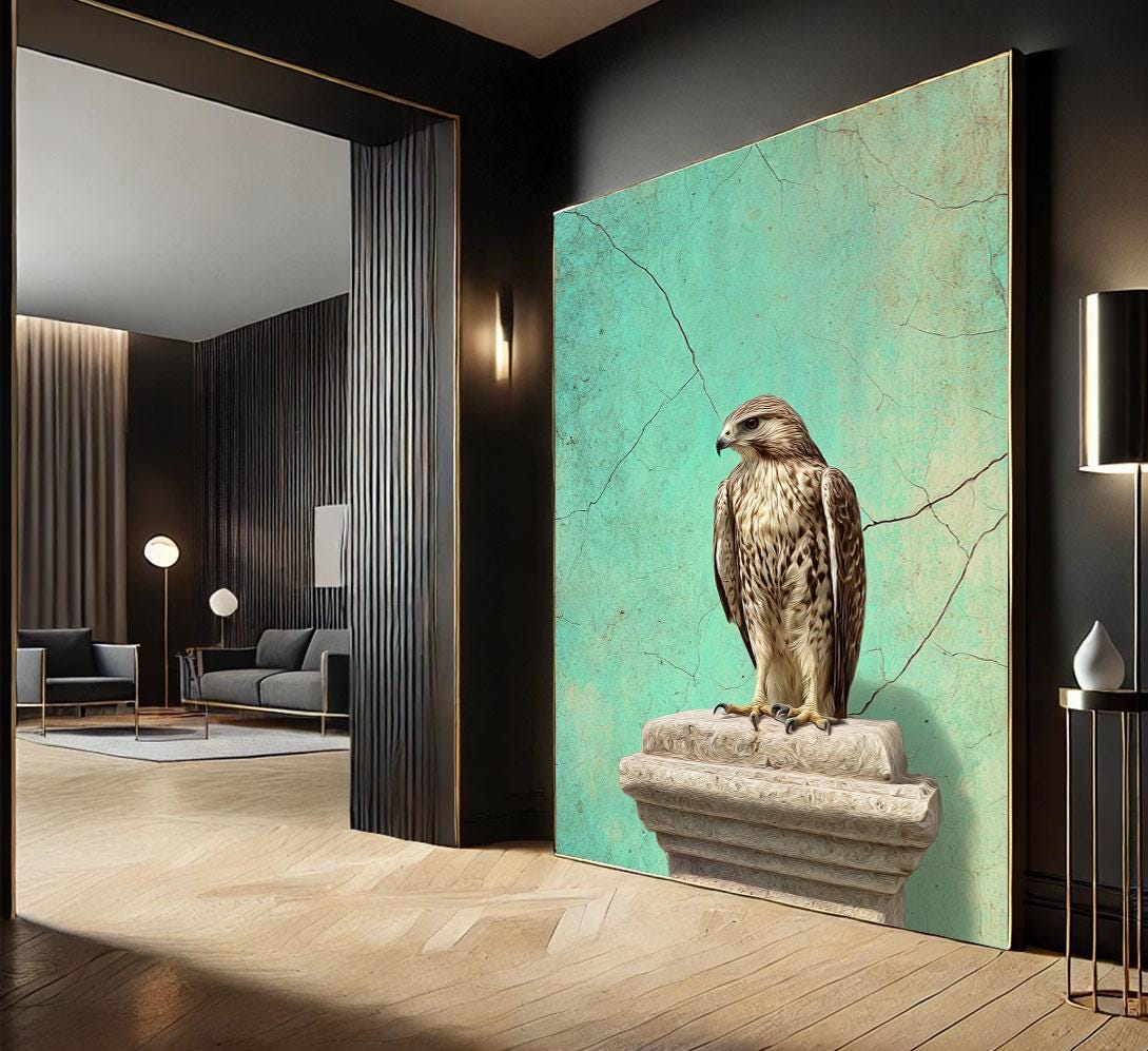 Image 6 of Elegant Falcon Portrait Canvas Wall Art Print | Vintage Turquoise Living Room Decor | Statement Piece