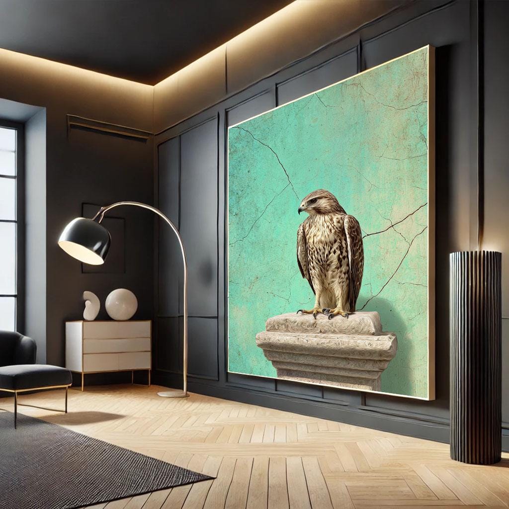 Image 4 of Elegant Falcon Portrait Canvas Wall Art Print | Vintage Turquoise Living Room Decor | Statement Piece