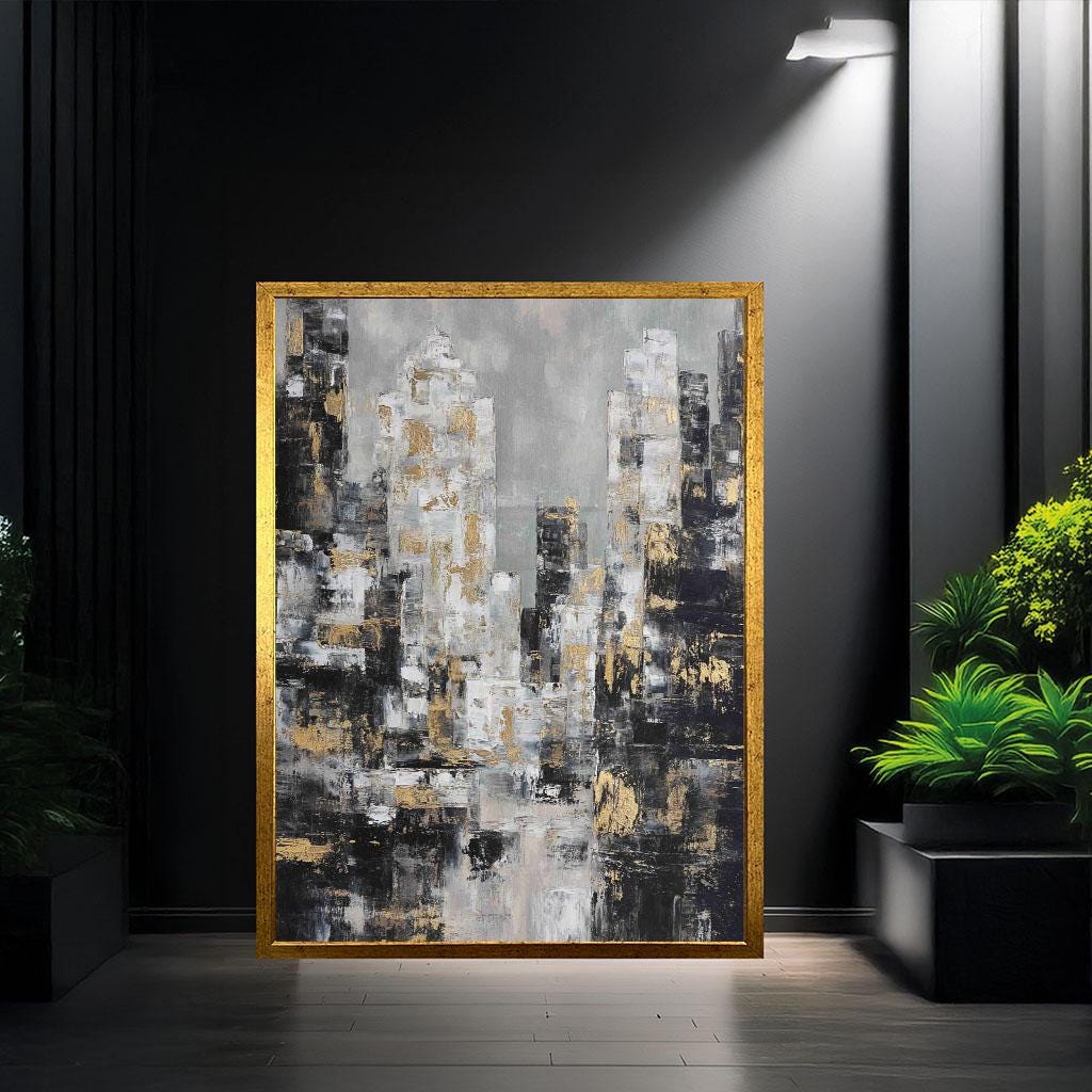 Image 3 of Elegant Cityscape Abstract Canvas Wall Art Print | Modern Living Room Decor | Statement Piece for Art Collectors