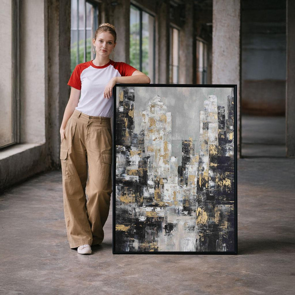 Abstract Cityscape Canvas Art Print: Modern Living Room Statement Piece