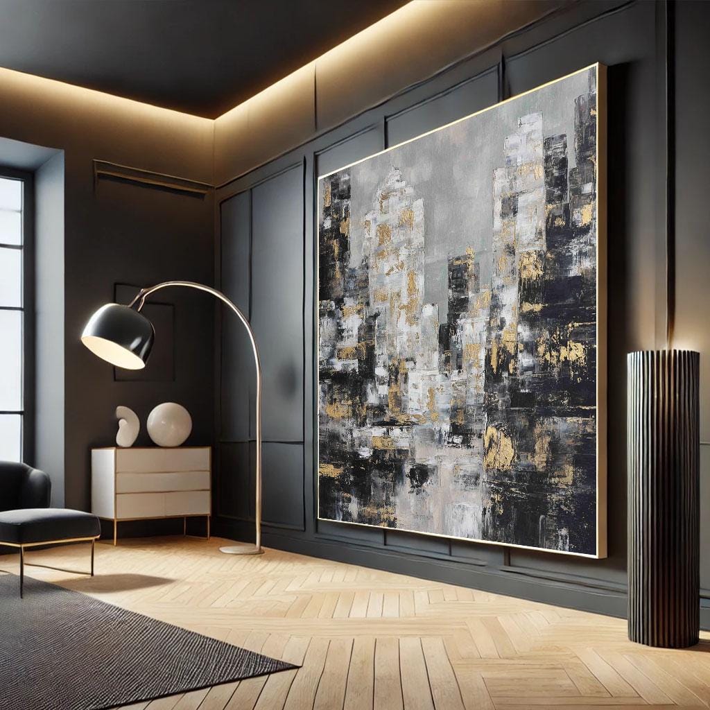 Image 4 of Elegant Cityscape Abstract Canvas Wall Art Print | Modern Living Room Decor | Statement Piece for Art Collectors