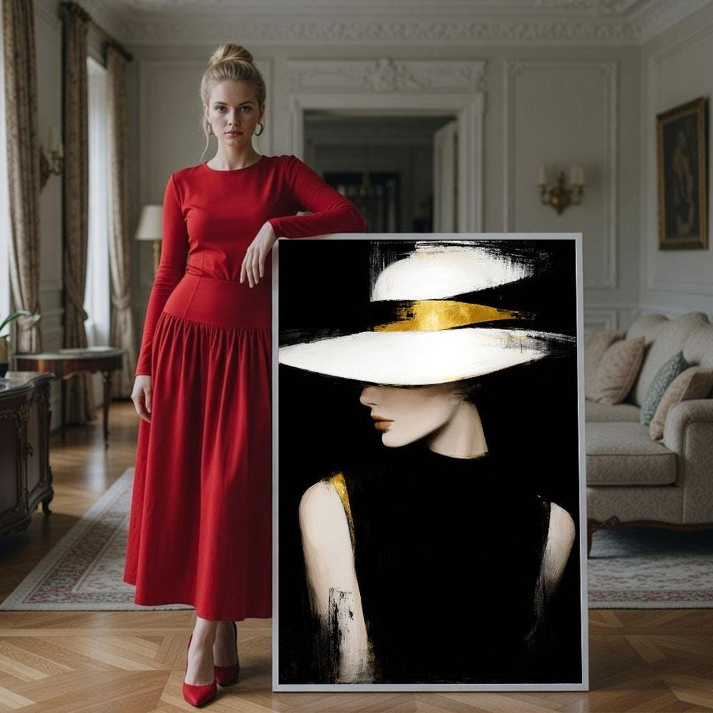 Woman in Hat Canvas Print | Elegant Bedroom Wall Art