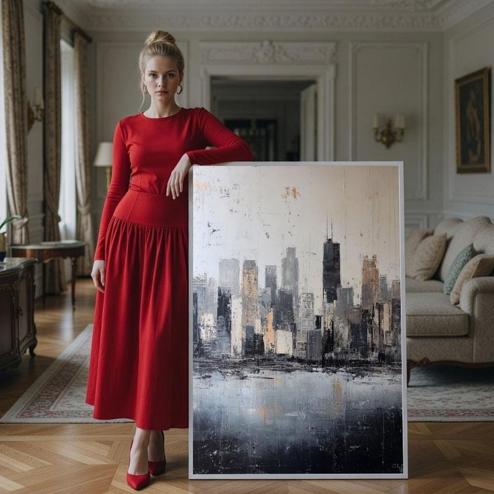 Elegant Cityscape Canvas Wall Art Print  Modern Urban Living Room Decor  Statement Piece