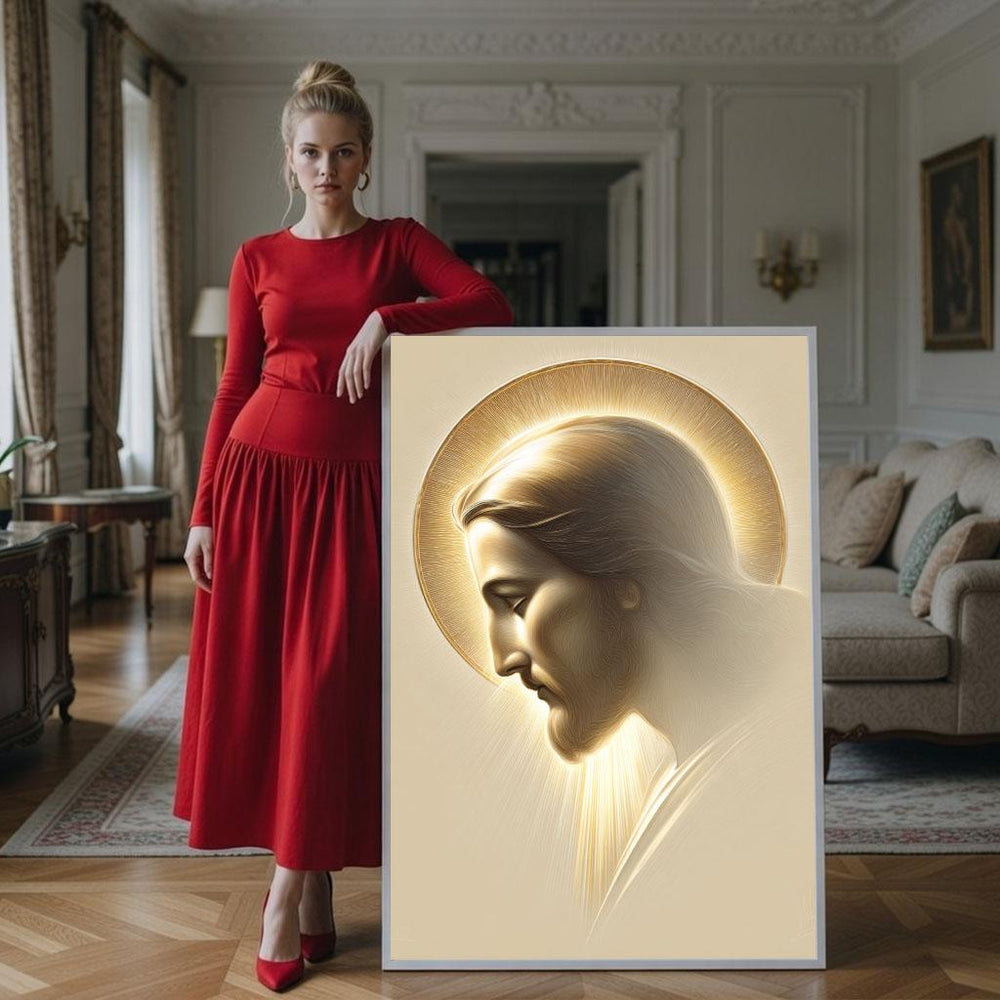 Radiant Jesus Portrait Canvas Wall Art Print  Neutral Living Room Decor  Statement Piece