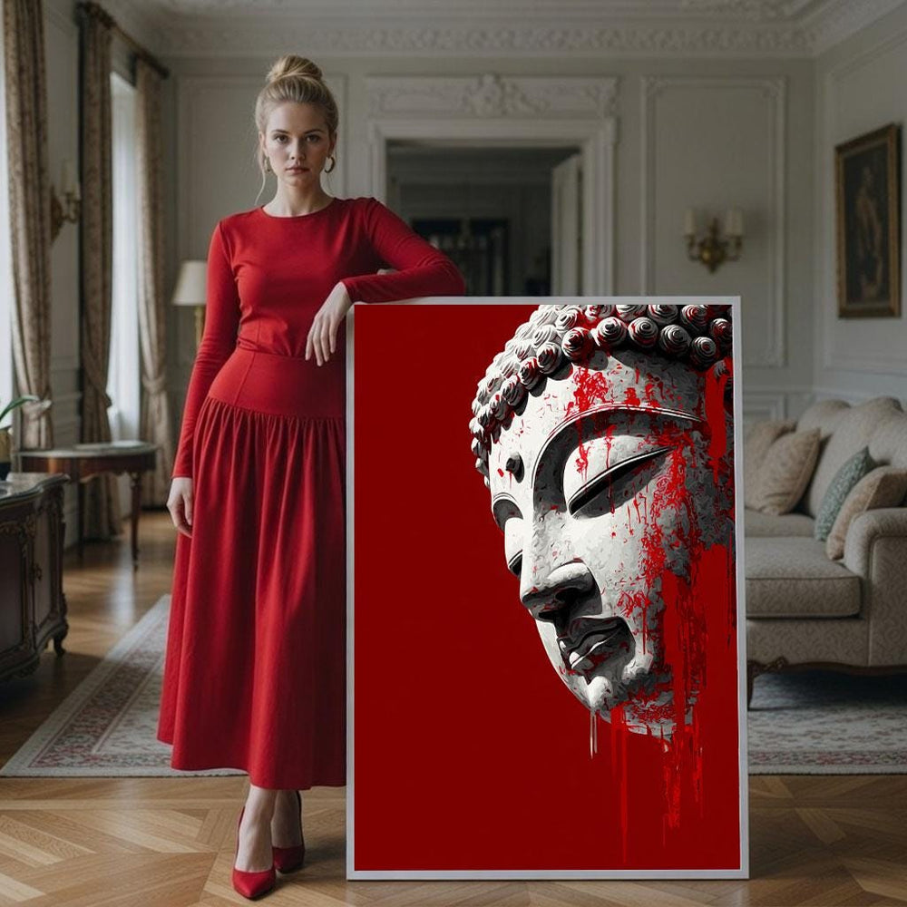 Red Buddha Canvas Print, Modern Abstract Wall Art