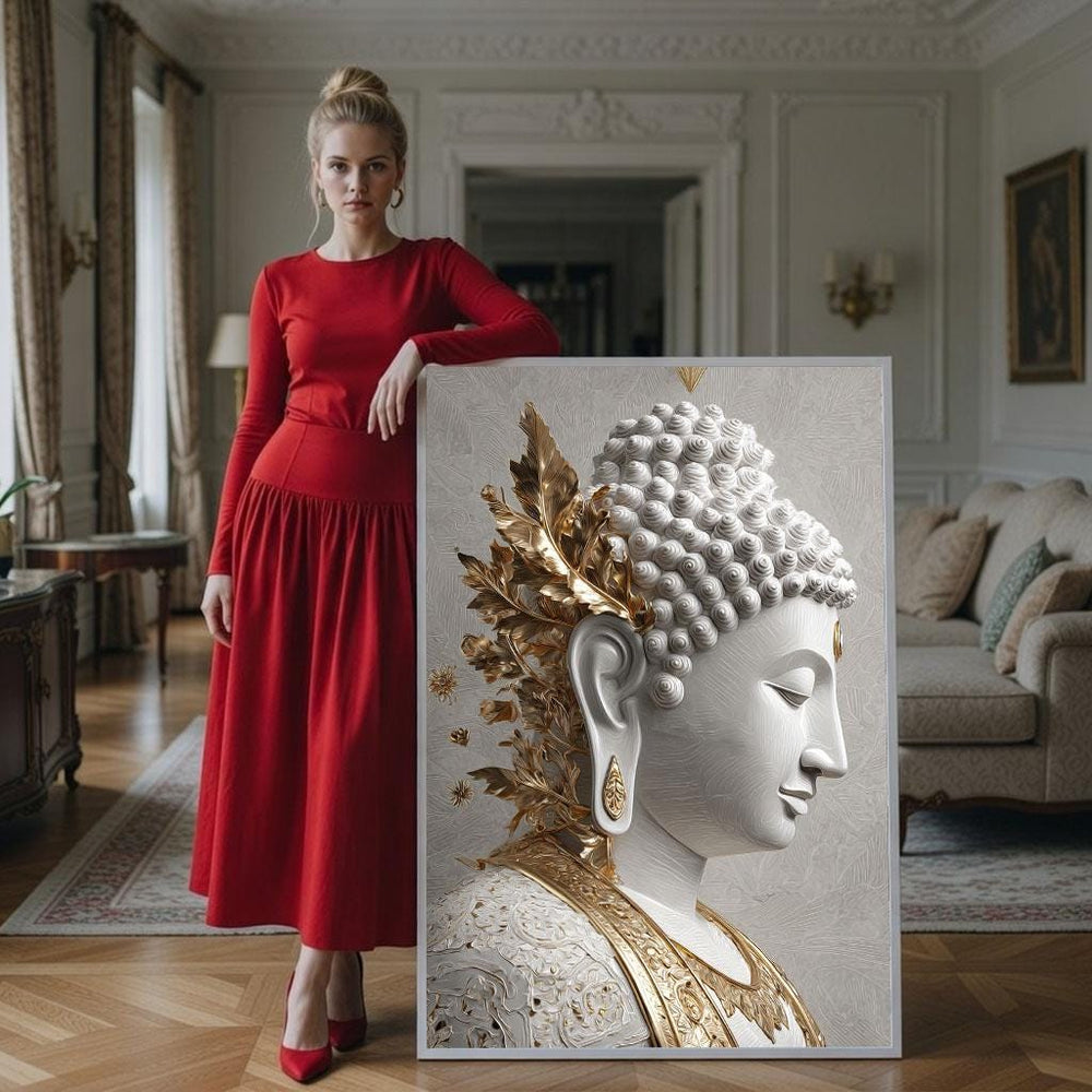 Gold Leaf Buddha Canvas Print - Elegant Living Room Wall Art