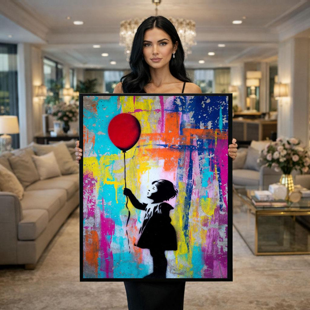 Banksy Girl with Balloon Canvas Print, Colorful Urban Art