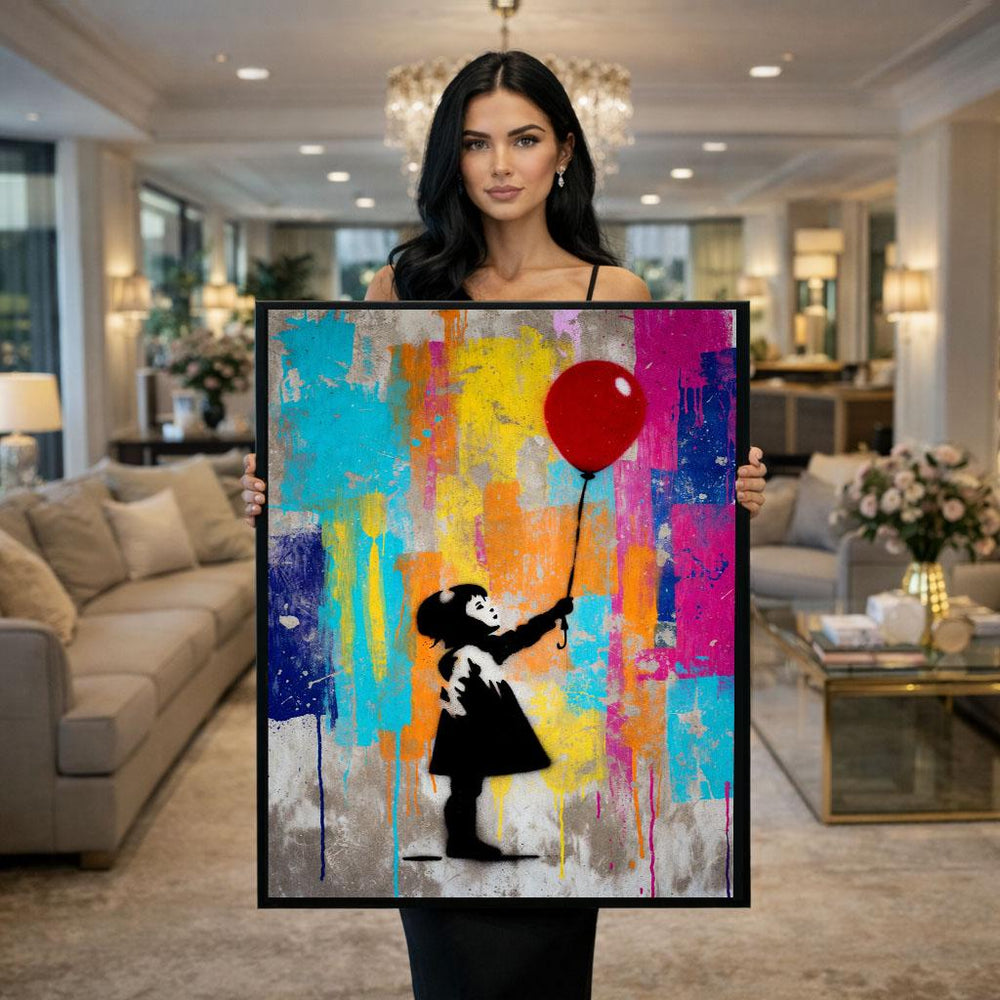 Banksy Girl with Balloon Canvas Print, Colorful Modern Art