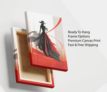 Image 1 of Sophisticated Fashion Woman Silhouette Canvas Wall Art Print | Red Black Living Room Decor | Ready to Hang