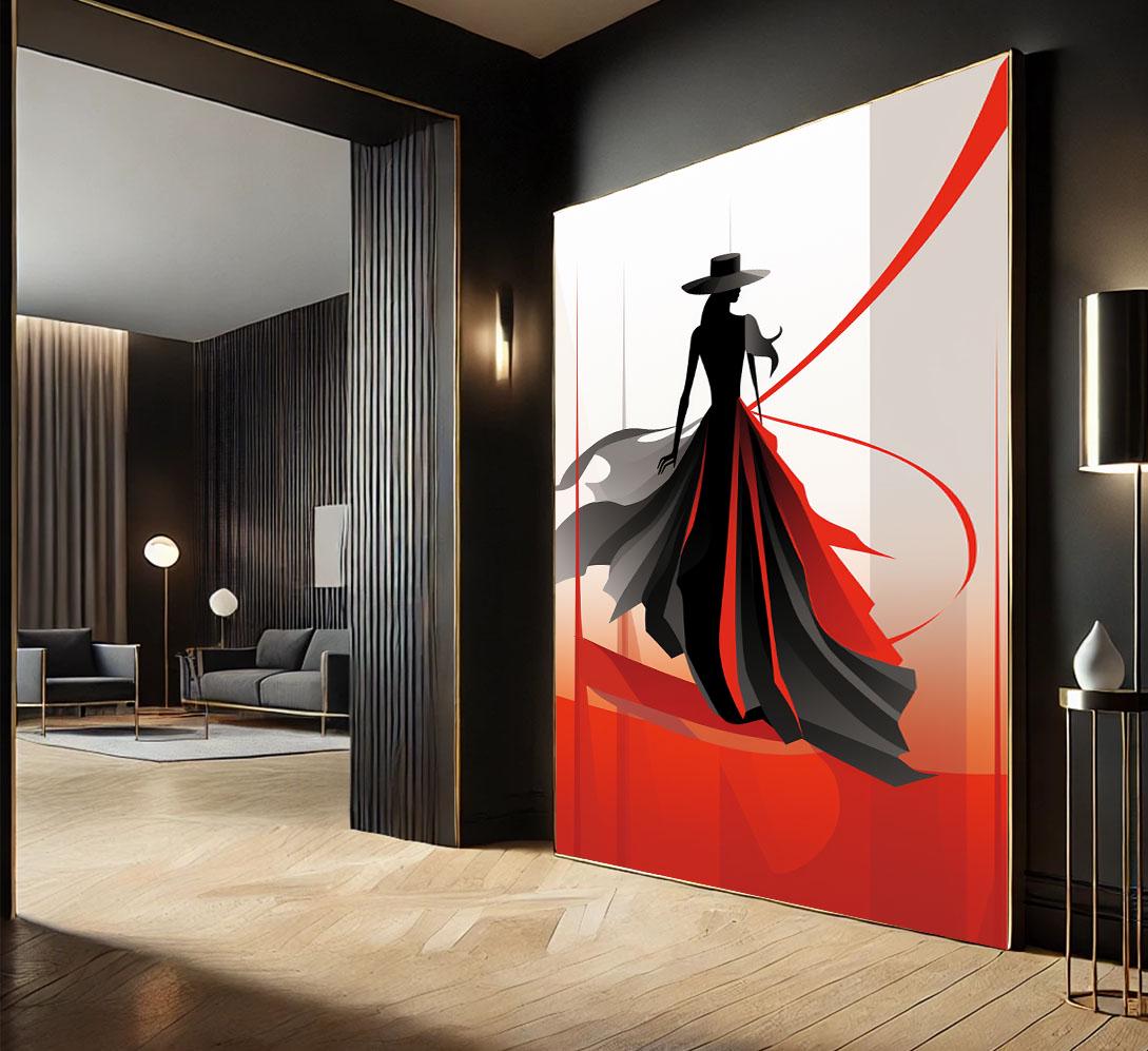 Image 6 of Sophisticated Fashion Woman Silhouette Canvas Wall Art Print | Red Black Living Room Decor | Ready to Hang