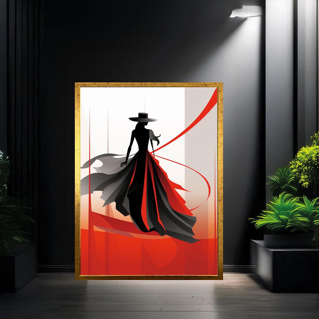 Image 3 of Sophisticated Fashion Woman Silhouette Canvas Wall Art Print | Red Black Living Room Decor | Ready to Hang
