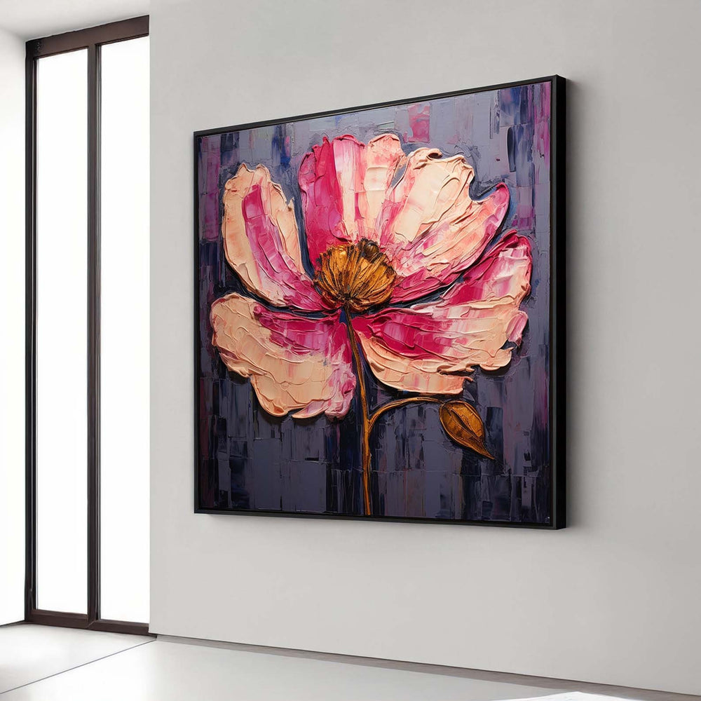 Large Pink Flower Canvas, Floral Art, Floral Art, Impasto Painting, Elegant Wall Decor, Vibrant Home Art, Ready to Hang