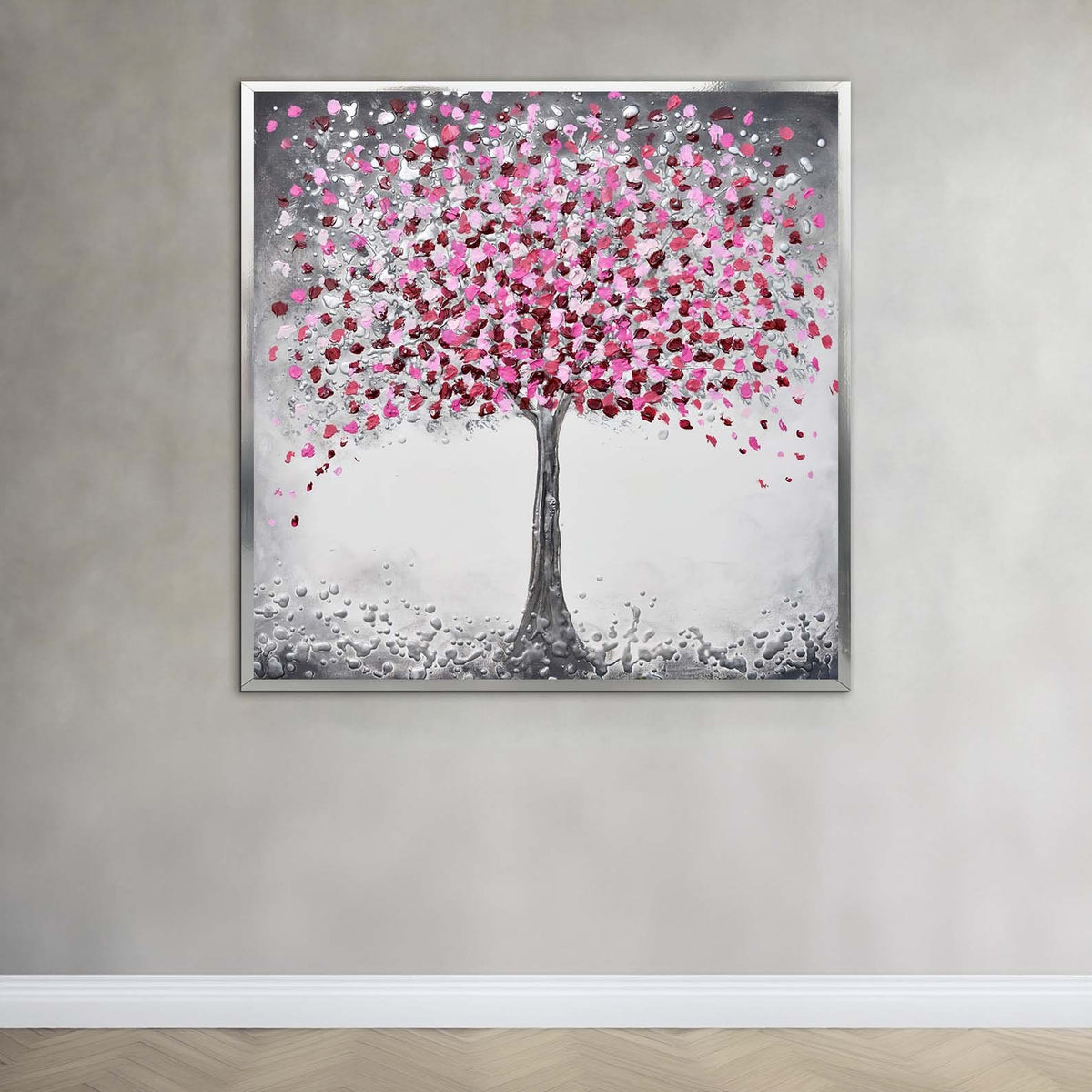 Cherry Blossom Tree Art, Pink Flower Canvas, Modern Wall Art, Ready to Hang Home Decor