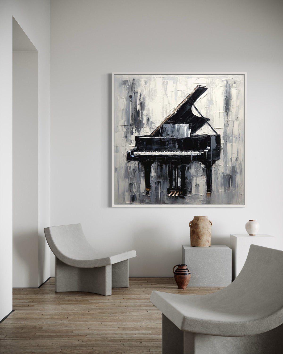Music Lovers Black  White Canvas Art, Abstract Piano Wall Decor, Ready to Hang, Modern Home Aesthetic