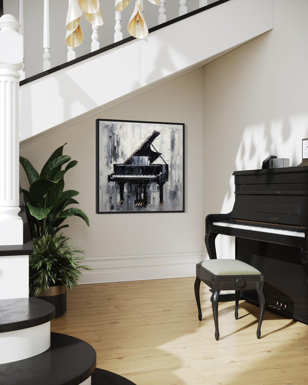 Music Lovers Black  White Canvas Art, Abstract Piano Wall Decor, Ready to Hang, Modern Home Aesthetic