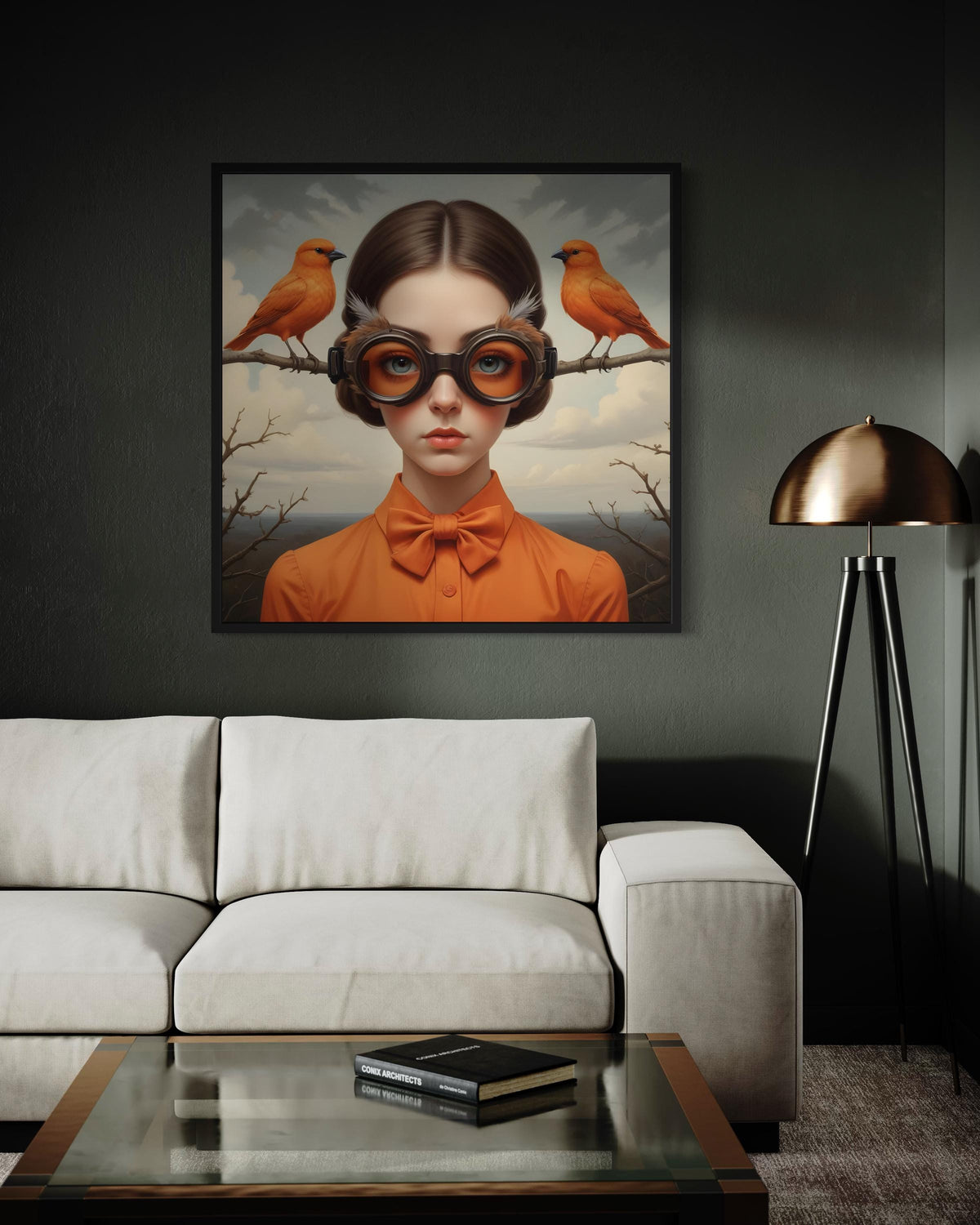 Surreal Woman Portrait, Surreal Redhead with Orange Birds, Victorian Fantasy Canvas, Whimsical Aviary Wall Art, Ready to Hang Decor