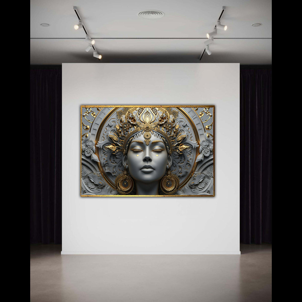 Durga Goddess Canvas Wall Art, 3D Ornate Gold & Grey Spiritual Print, Serene Hindu Deity Decor, Ethnic Meditation Room, Navratri Gift Idea