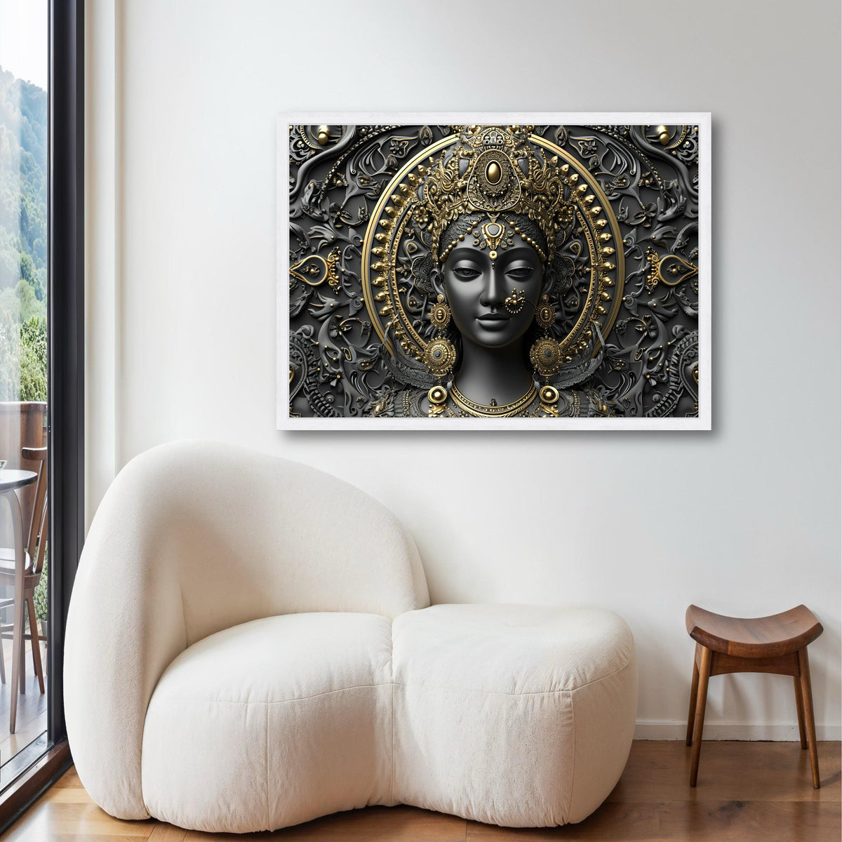 Durga Goddess Canvas, 3D Ornate Black Gold Print, Divine Hindu Deity Wall Art, Ethnic Meditation Decor, Navratri Statement Gift Idea
