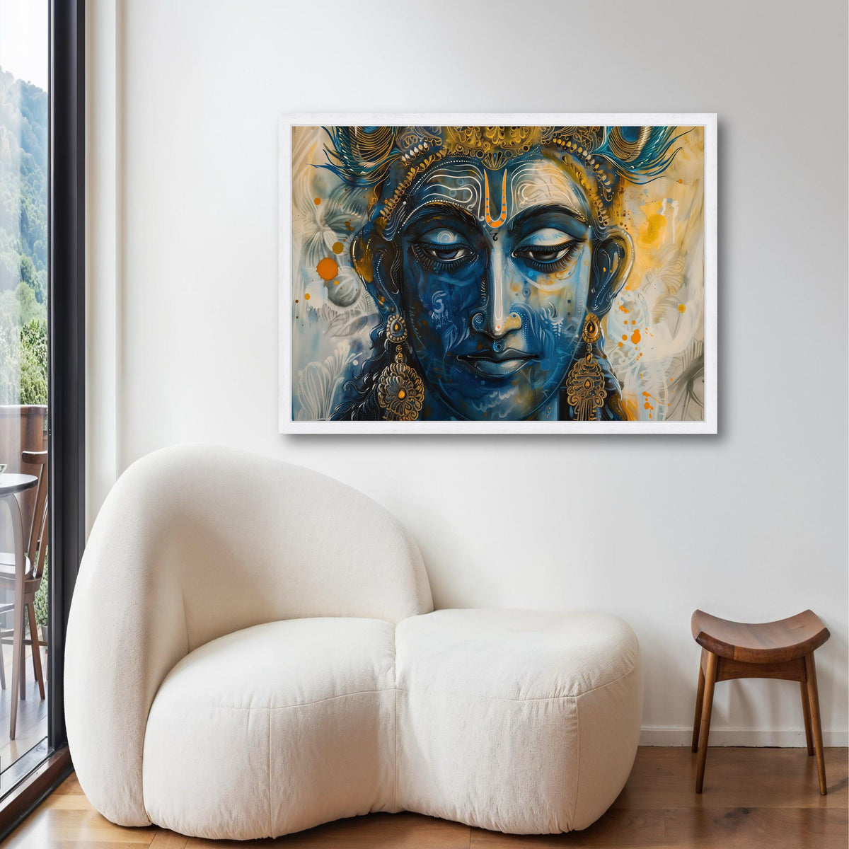 Vibrant Vishnu Canvas, Modern Hindu God Art Print, Blue Gold Painterly Deity Portrait, Indian Mythology Street Style, Spiritual Decor