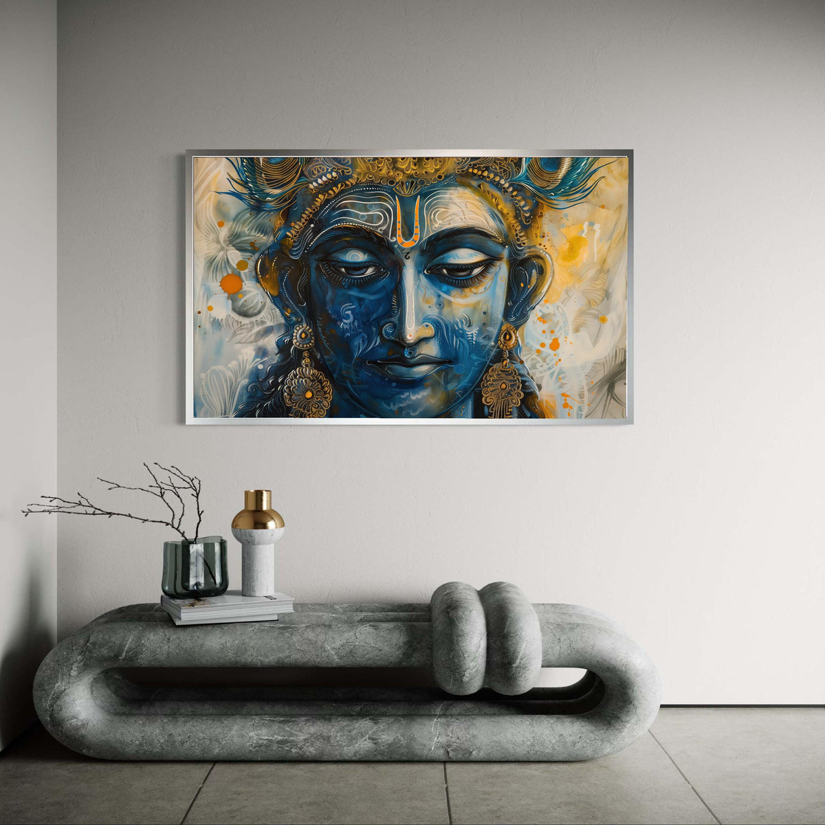 Vibrant Vishnu Canvas, Modern Hindu God Art Print, Blue Gold Painterly Deity Portrait, Indian Mythology Street Style, Spiritual Decor