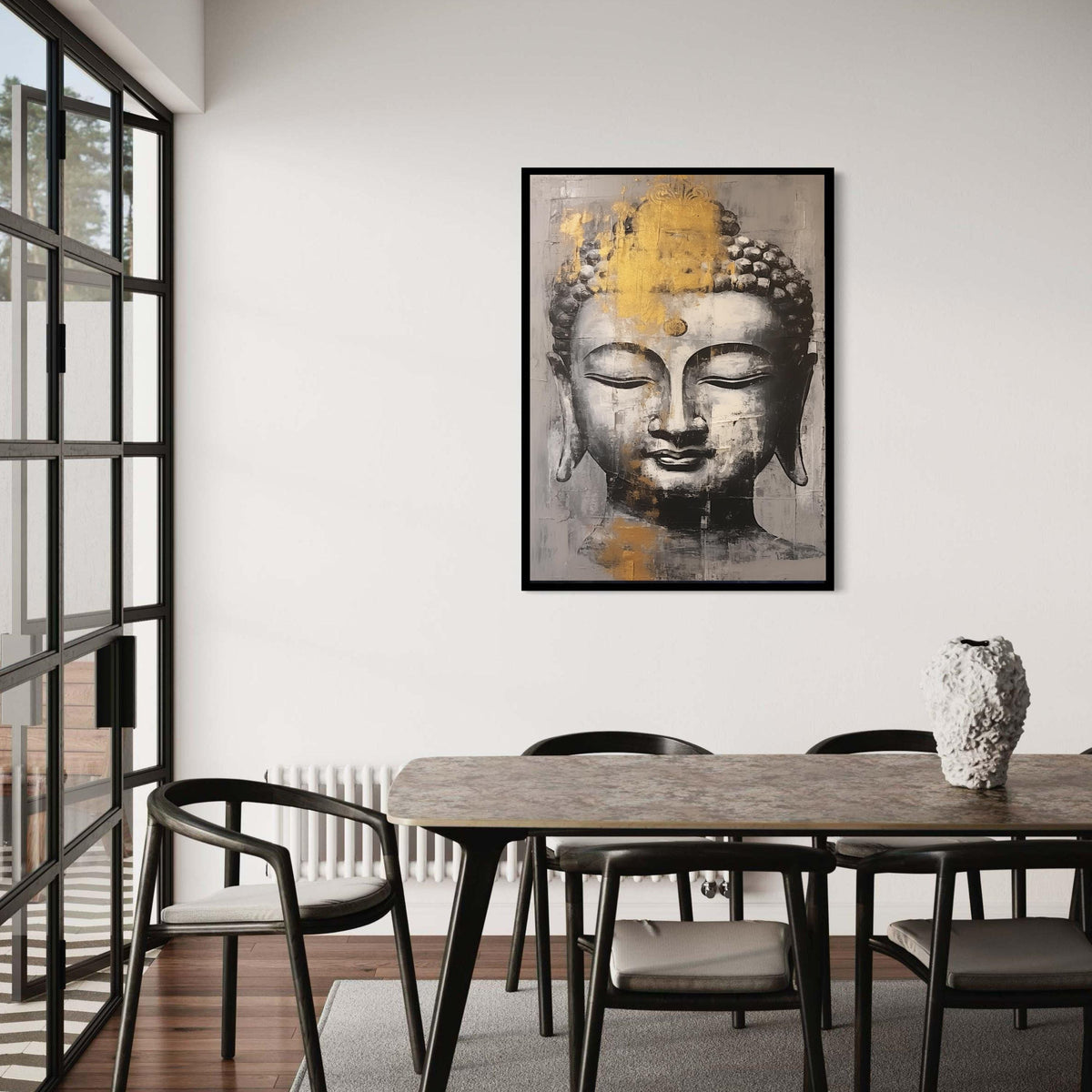 Serene Buddha Gold Art, Abstract Canvas Print, Zen Painting Style Decor, Grey White Impasto Look, Spiritual Meditation Gift