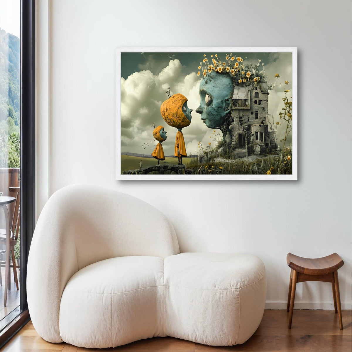 Whimsical Surreal Canvas, Giant Head Fantasy Art, Abandoned House Print, Quirky Characters Storybook, Dreamlike Illustration Gift