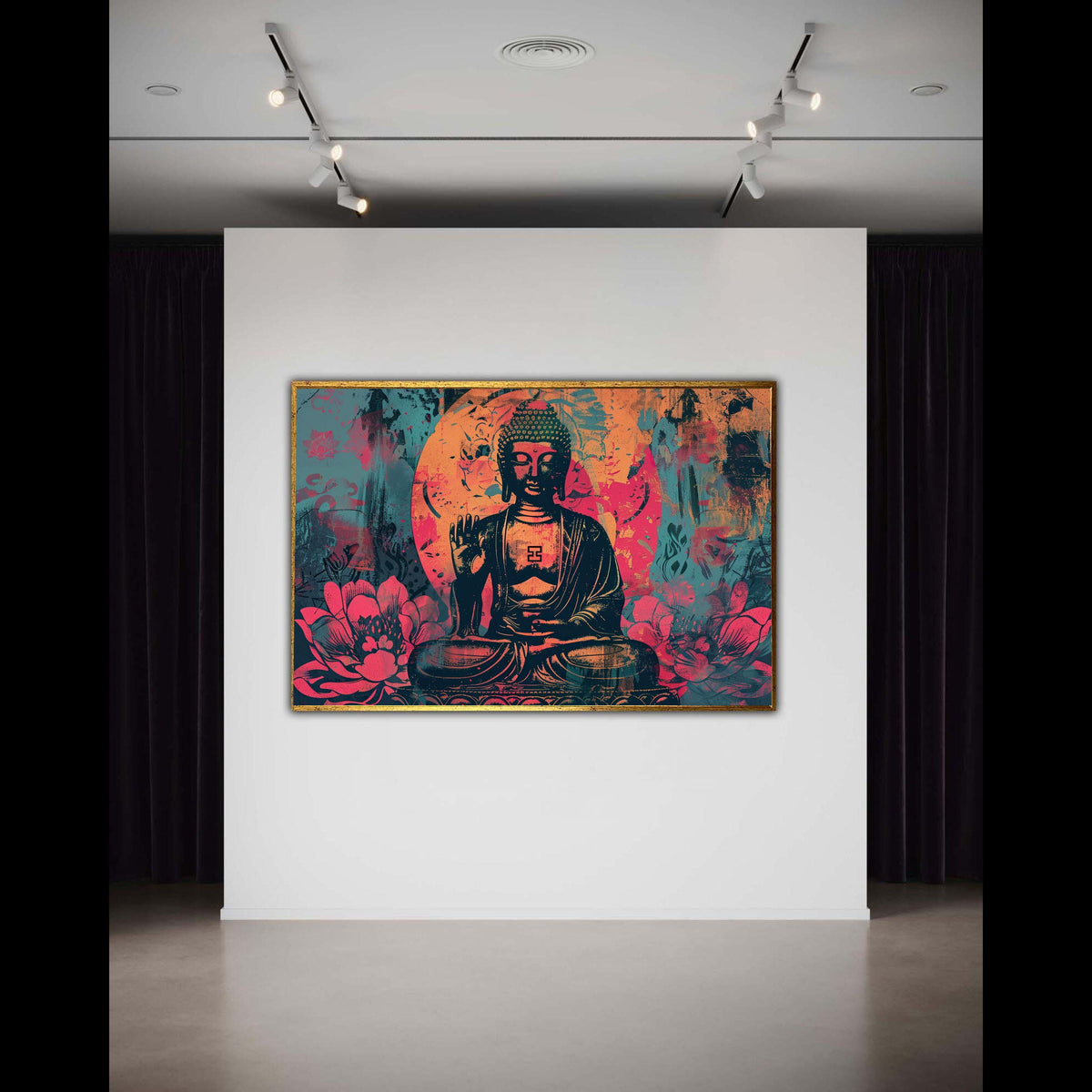 Modern Buddha Pop Art Canvas, Spiritual Lotus Print, Vibrant Street Style Decor, Graphic Meditation Gift, Pink Blue Orange Colors