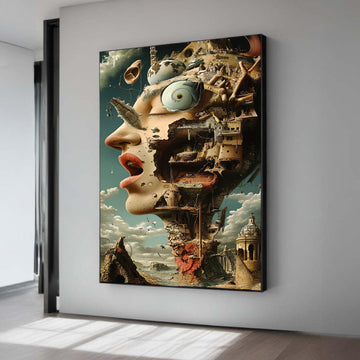 Surreal City Head Art, Dali Inspired Woman Face Print, Morski Style Canvas, Architectural Detail, Unique Statement Fantasy Decor