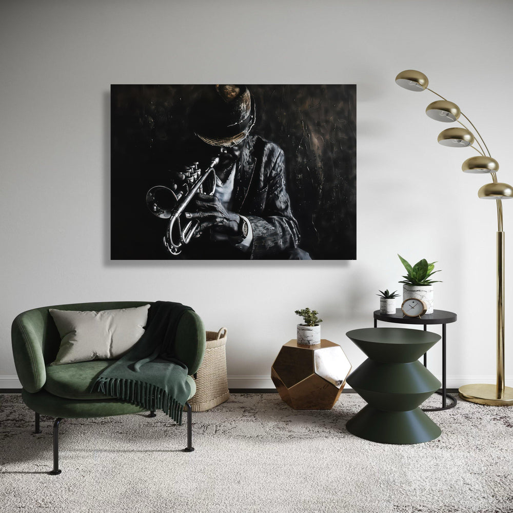 Jazz Trumpet Player Canvas, Moody Black and White Music Art, Vintage Style Musician Print, Dramatic Shadow Decor, Music Lover Gift