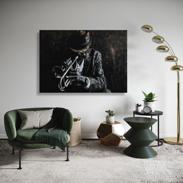 Jazz Trumpet Player Canvas, Moody Black and White Music Art, Vintage Style Musician Print, Dramatic Shadow Decor, Music Lover Gift