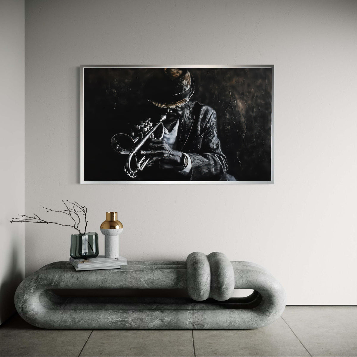 Jazz Trumpet Player Canvas, Moody Black and White Music Art, Vintage Style Musician Print, Dramatic Shadow Decor, Music Lover Gift