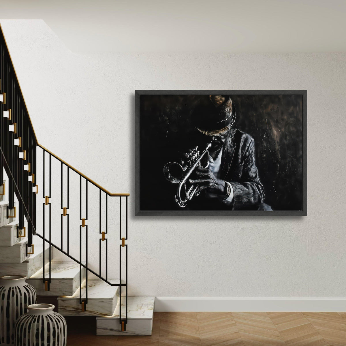 Jazz Trumpet Player Canvas, Moody Black and White Music Art, Vintage Style Musician Print, Dramatic Shadow Decor, Music Lover Gift