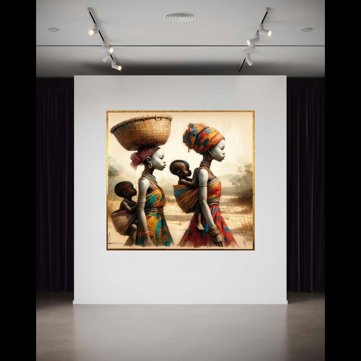Madagascar Mothers Canvas Art, African Women Child Print, Tribal Family Portrait, Warm Tone Cultural Decor, Joyful Spirits Painterly