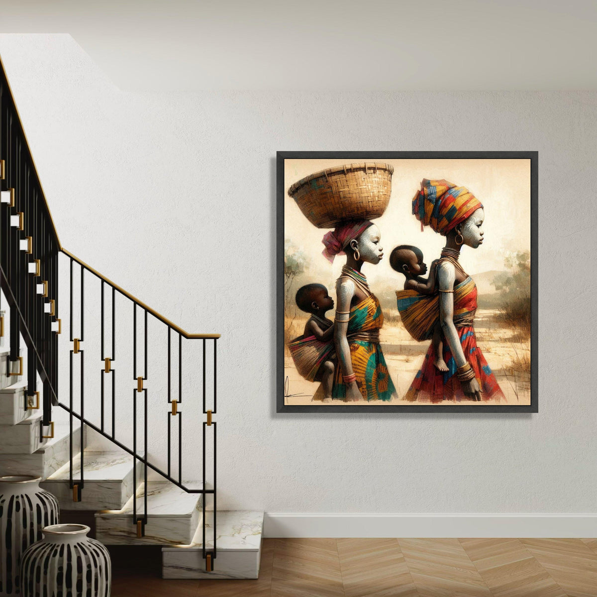 Madagascar Mothers Canvas Art, African Women Child Print, Tribal Family Portrait, Warm Tone Cultural Decor, Joyful Spirits Painterly