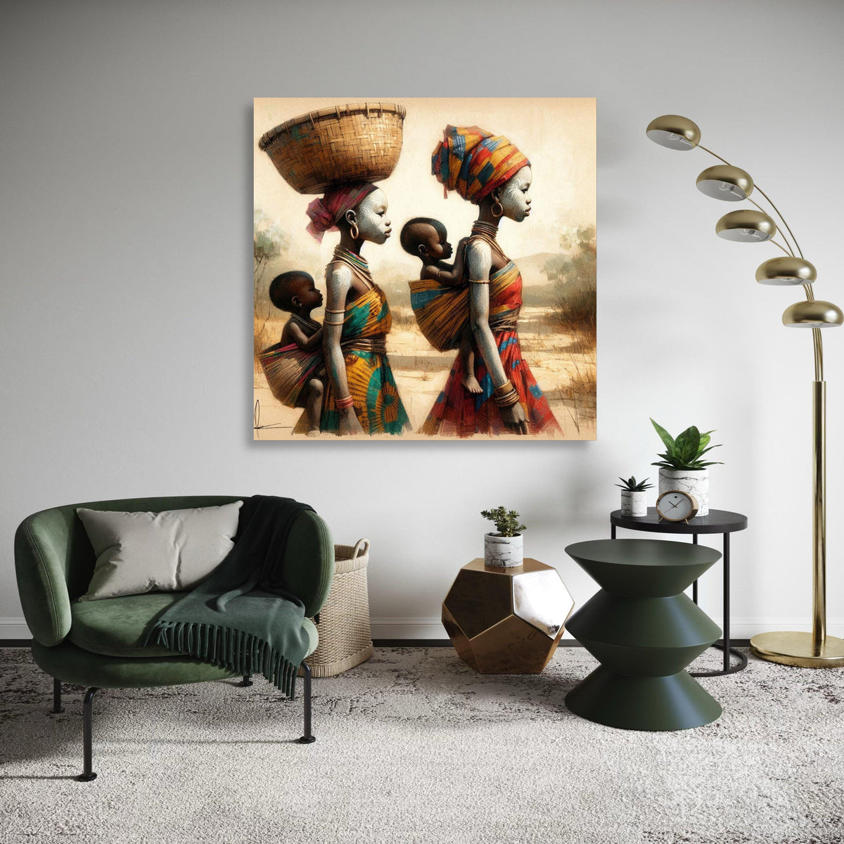 Madagascar Mothers Canvas Art, African Women Child Print, Tribal Family Portrait, Warm Tone Cultural Decor, Joyful Spirits Painterly