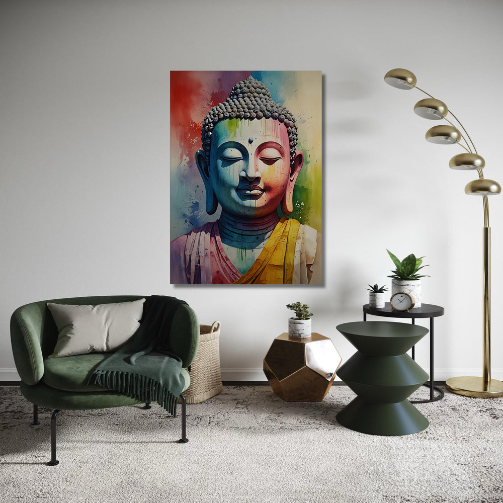 Rainbow Buddha Canvas Art, Colorful Spiritual Print, Vibrant Meditation Decor, Modern Buddhist Style, Psychedelic Om Gift