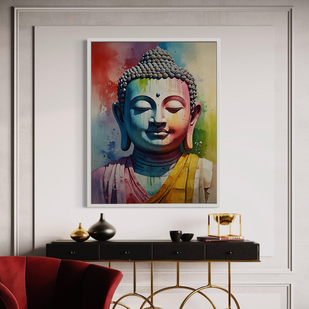 Rainbow Buddha Canvas Art, Colorful Spiritual Print, Vibrant Meditation Decor, Modern Buddhist Style, Psychedelic Om Gift