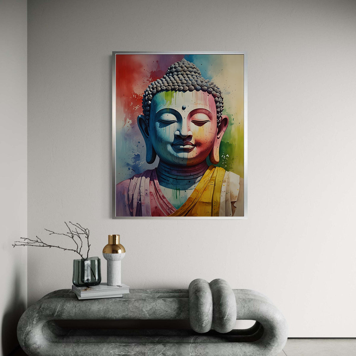 Rainbow Buddha Canvas Art, Colorful Spiritual Print, Vibrant Meditation Decor, Modern Buddhist Style, Psychedelic Om Gift
