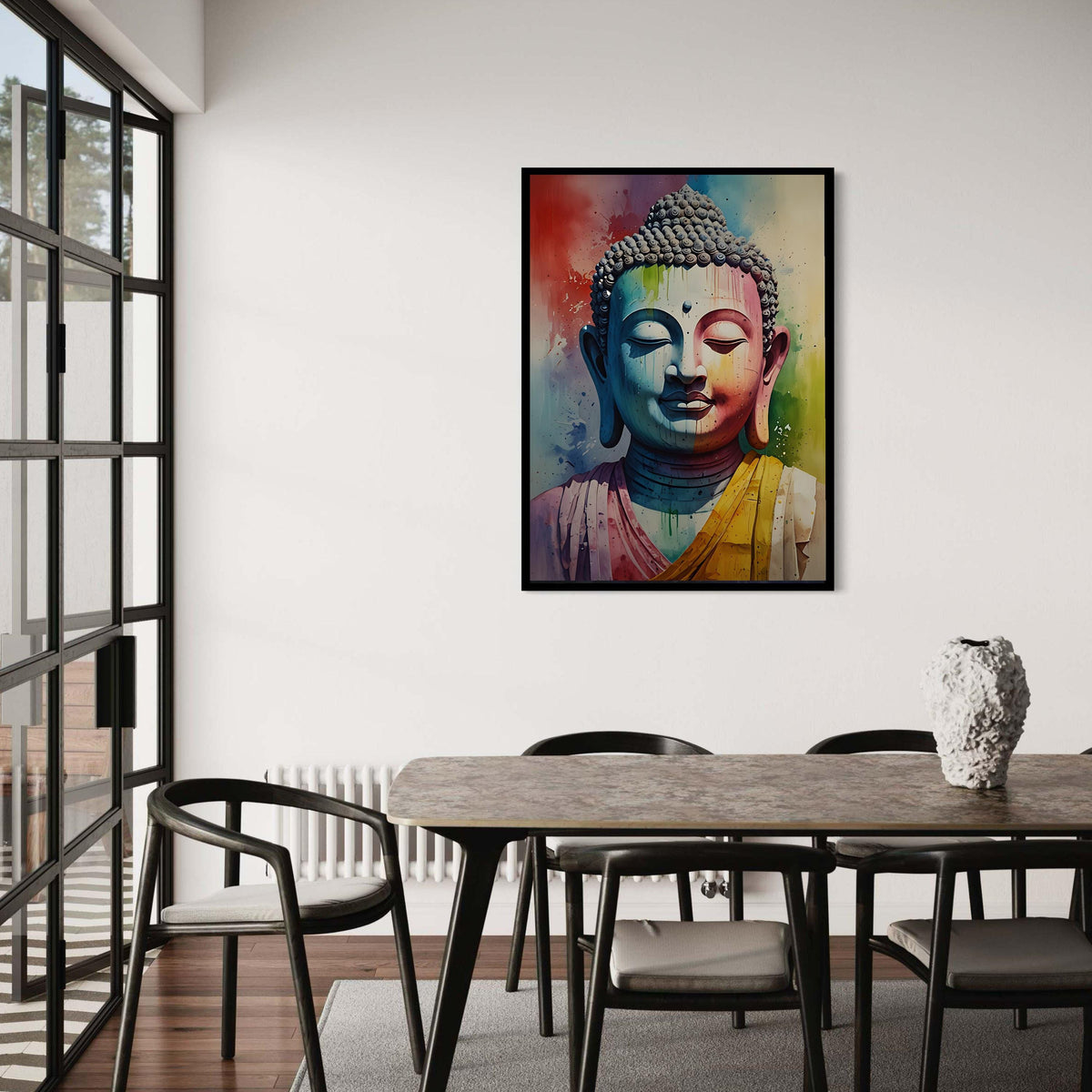 Rainbow Buddha Canvas Art, Colorful Spiritual Print, Vibrant Meditation Decor, Modern Buddhist Style, Psychedelic Om Gift