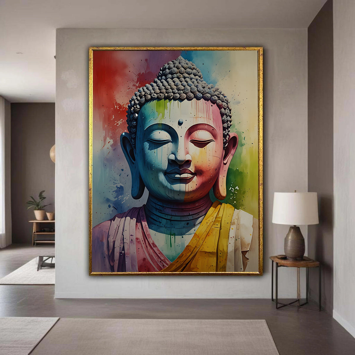 Rainbow Buddha Canvas Art, Colorful Spiritual Print, Vibrant Meditation Decor, Modern Buddhist Style, Psychedelic Om Gift