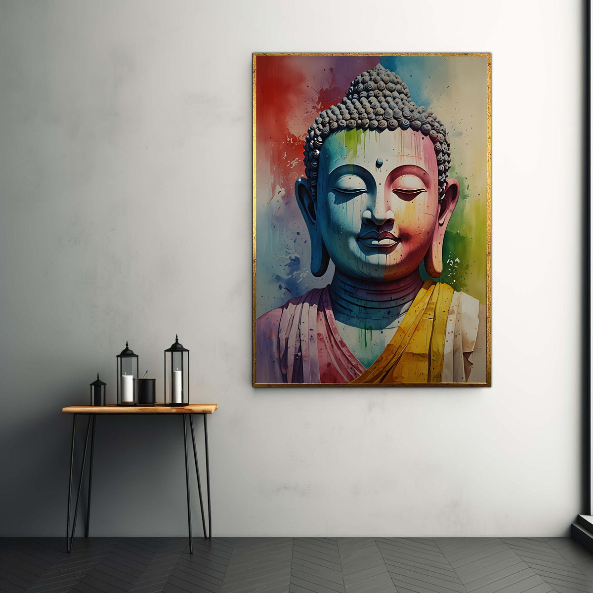 Rainbow Buddha Canvas Art, Colorful Spiritual Print, Vibrant Meditation Decor, Modern Buddhist Style, Psychedelic Om Gift