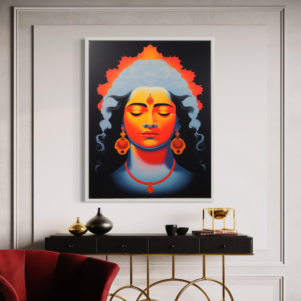 Lord Vishnu Canvas Print, Modern Hindu God Wall Art, Spiritual Home Decor, Vibrant Deity Portrait, Indian Mythology Art, Yoga Studio Art Gif