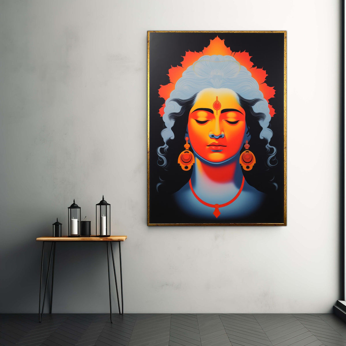 Lord Vishnu Canvas Print, Modern Hindu God Wall Art, Spiritual Home Decor, Vibrant Deity Portrait, Indian Mythology Art, Yoga Studio Art Gif