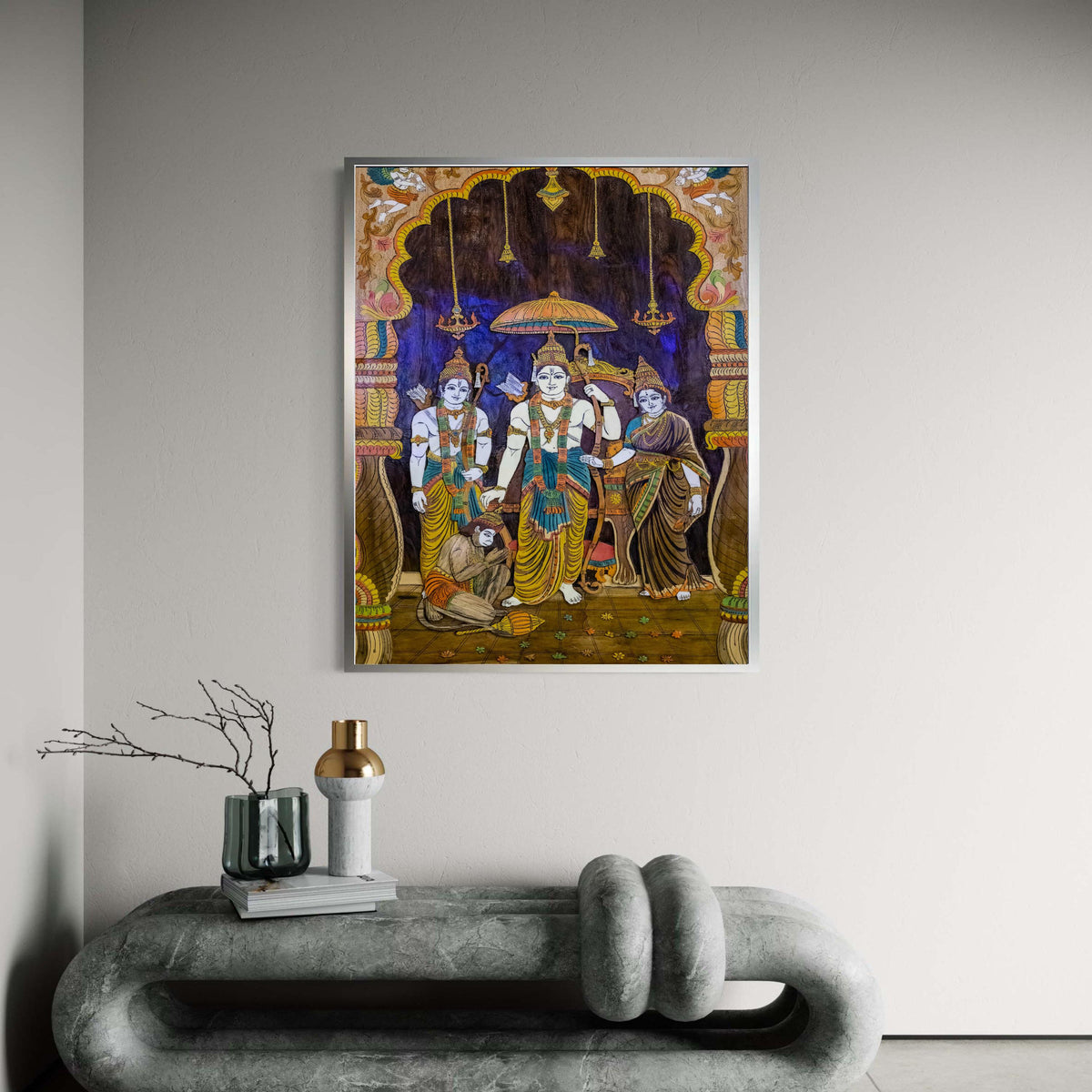 Lord Rama Family Canvas Print, Sita Ram Lakshman Hanuman, Hindu Epic Ramayana Art, Traditional Indian Decor, Spiritual Wall Art Gift for Hom