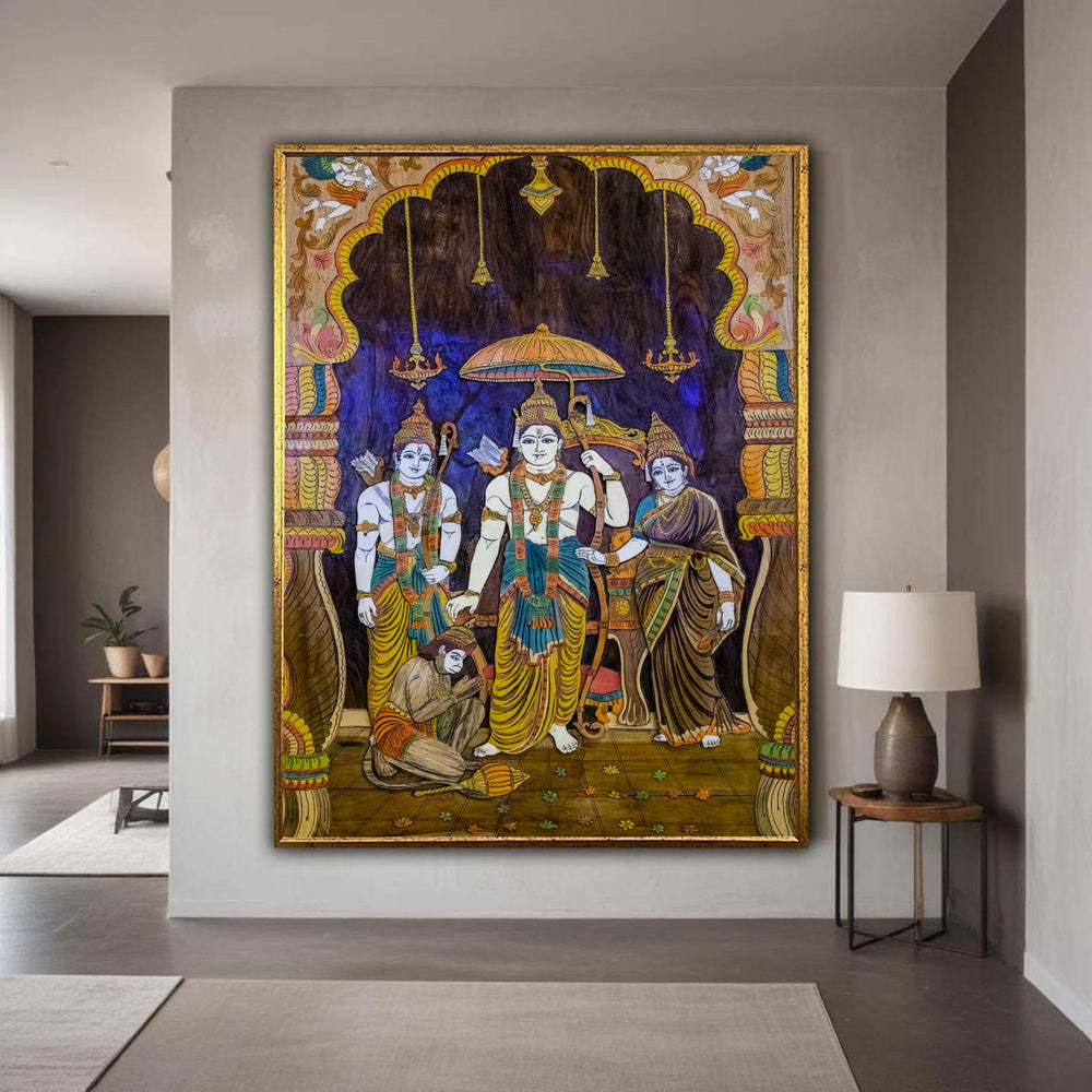 Lord Rama Family Canvas Print, Sita Ram Lakshman Hanuman, Hindu Epic Ramayana Art, Traditional Indian Decor, Spiritual Wall Art Gift for Hom