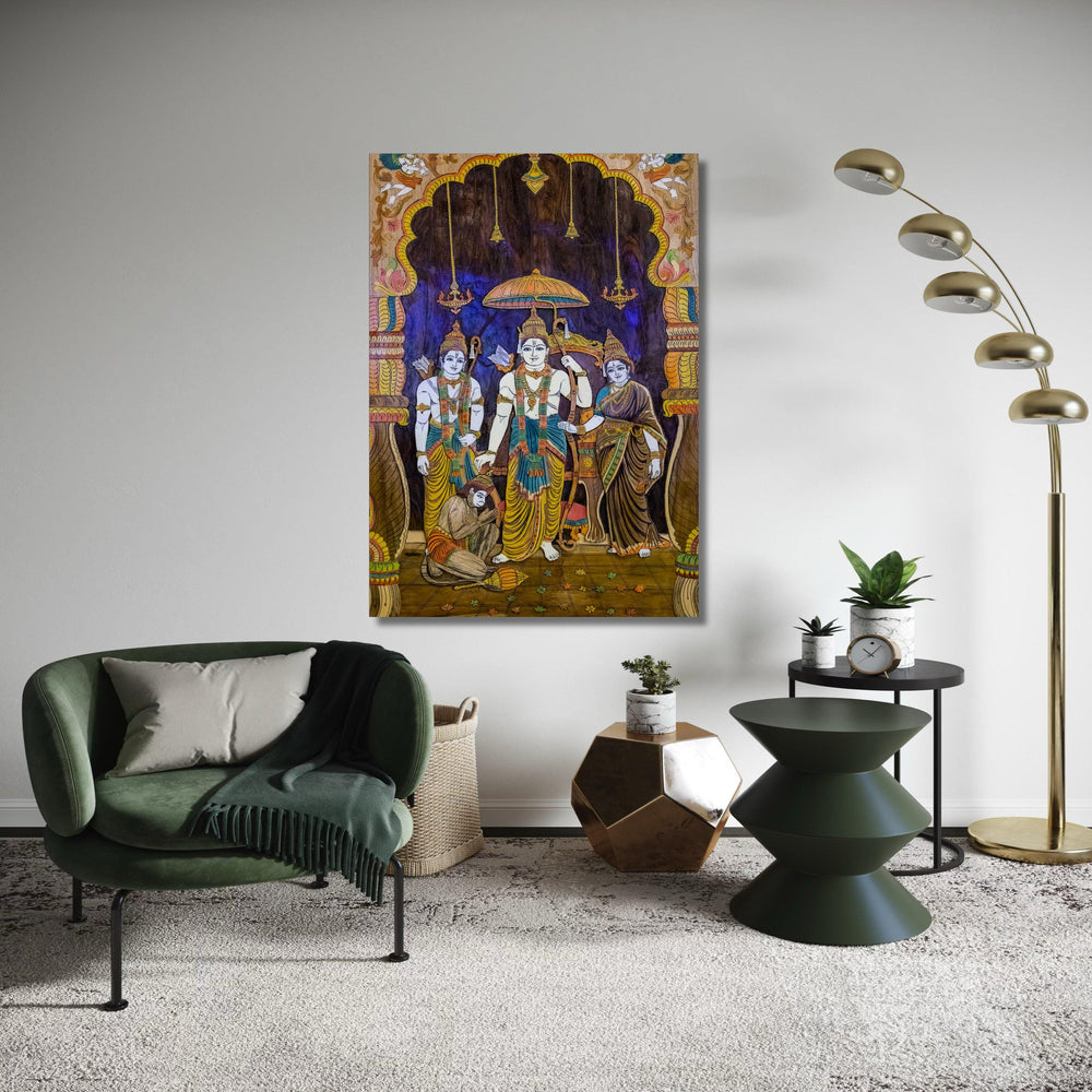Lord Rama Family Canvas Print, Sita Ram Lakshman Hanuman, Hindu Epic Ramayana Art, Traditional Indian Decor, Spiritual Wall Art Gift for Hom