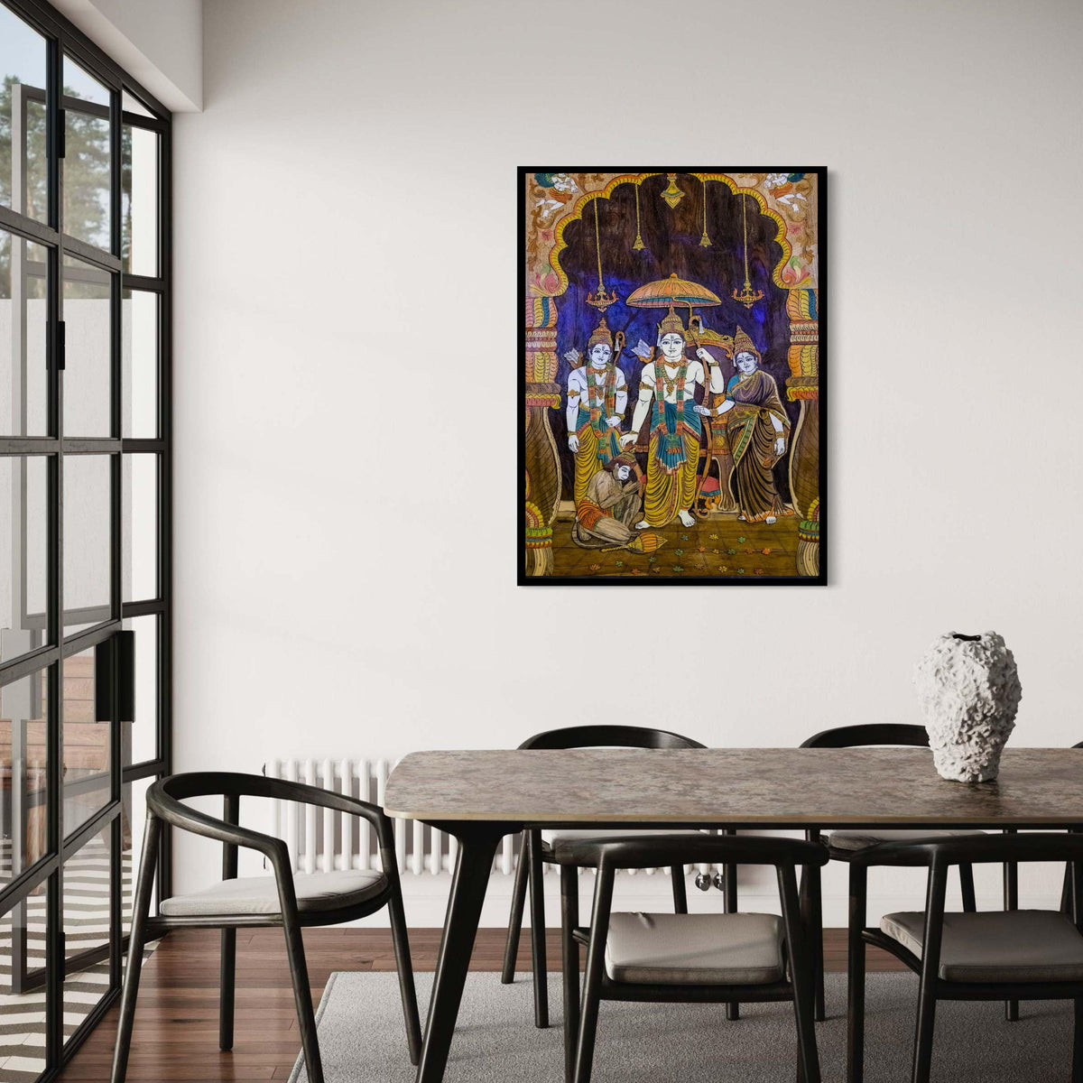 Lord Rama Family Canvas Print, Sita Ram Lakshman Hanuman, Hindu Epic Ramayana Art, Traditional Indian Decor, Spiritual Wall Art Gift for Hom