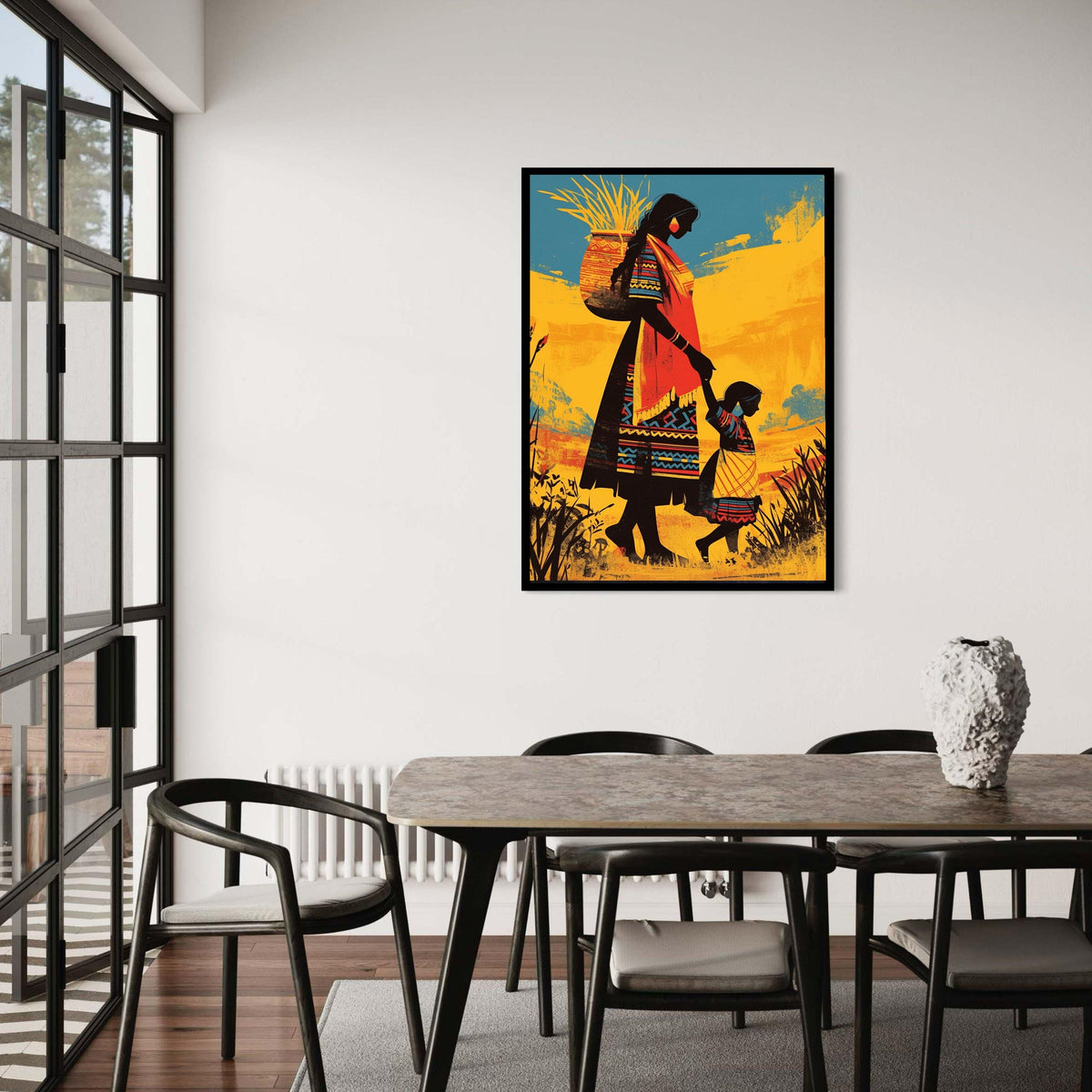 Mother and Child Canvas Art, African Inspired Print, Silhouette Family Wall Decor, Colorful Ethnic Art, Love and Connection Home Art
